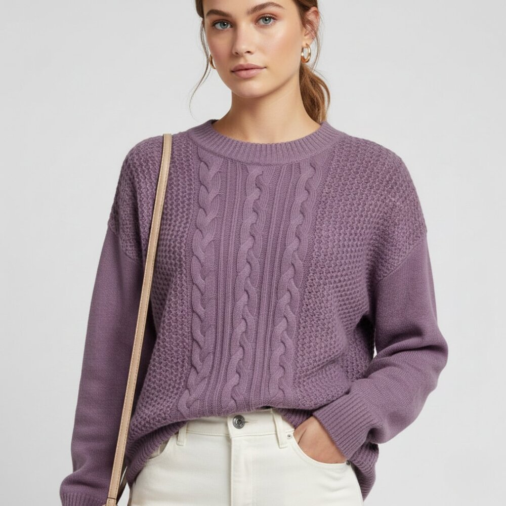 Banana  Republic Womens Small Cable Crew Neck Cotton Purple Sweater